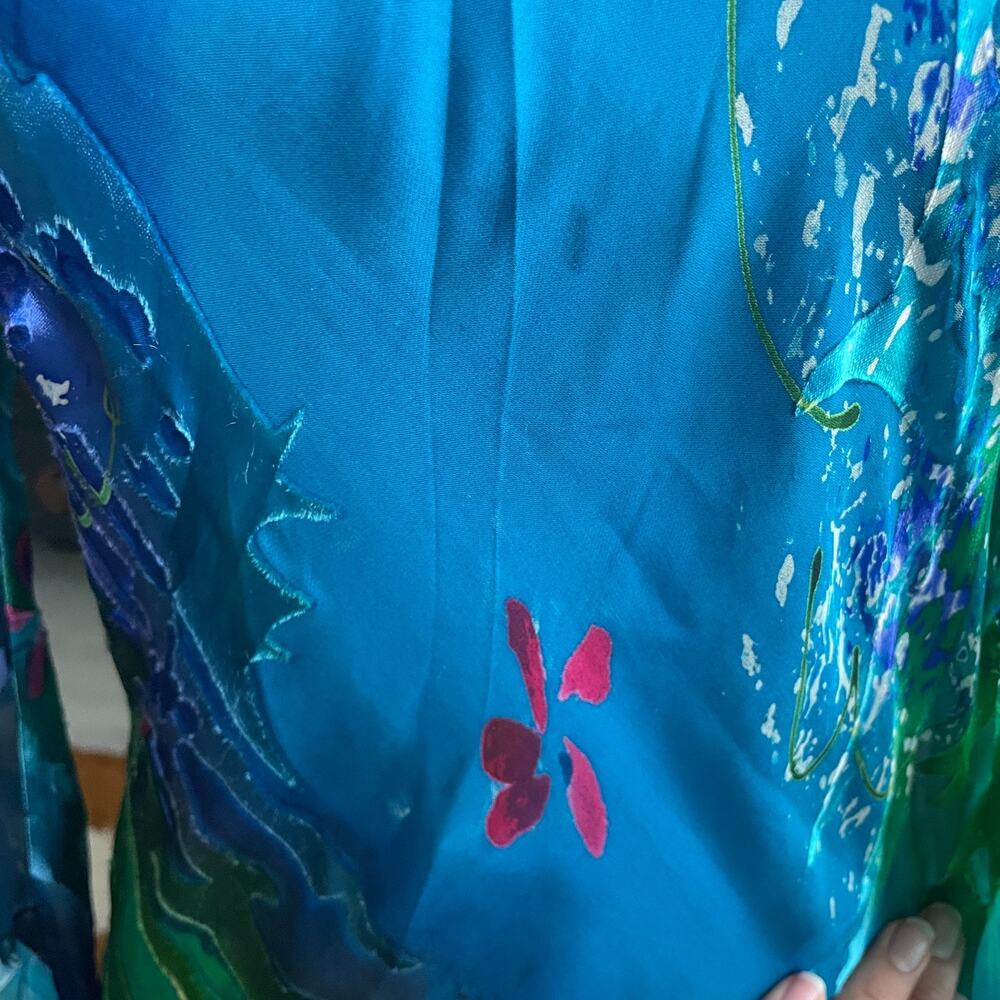 Simply Silk Blue Floral Mermaid Medium Abstract Blue Green Tropical Poncho - Picture 8 of 9